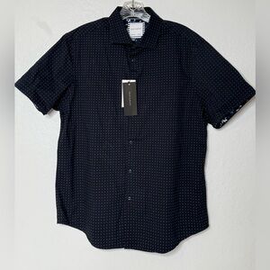 Ricky & Micky Button Up Polo Shirt Mens‎ Size Large Blue White Floral Preppy New
